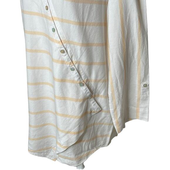 Soft Surroundings Long Sleeve Button Up Blouse Collared White & Yellow Stripes L - Picture 3 of 12